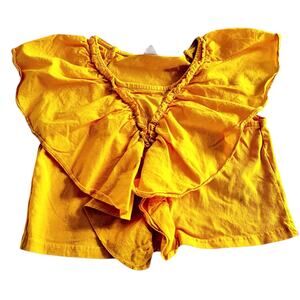 Zara girls bright yellow ruffle sleeveless cropped top blouse size 7